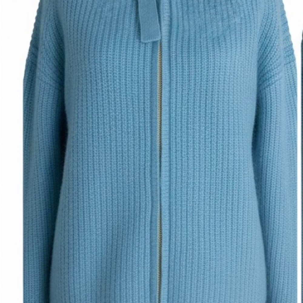 French Connection Y2K Baby Blue Zip Up Knit Sweater Cardigan Angora  Cottagecore - Picture 2 of 10